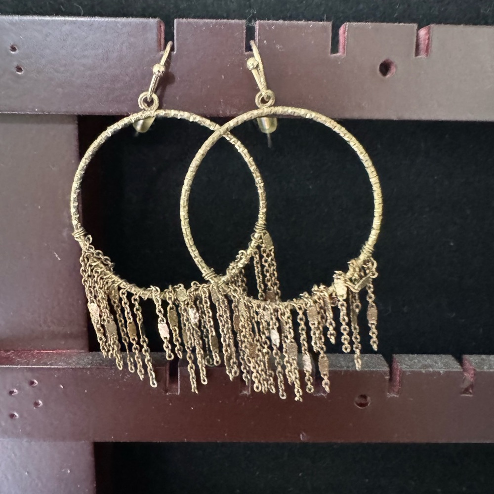 Gold Fringe Hoop Earrings - Women Jewelry